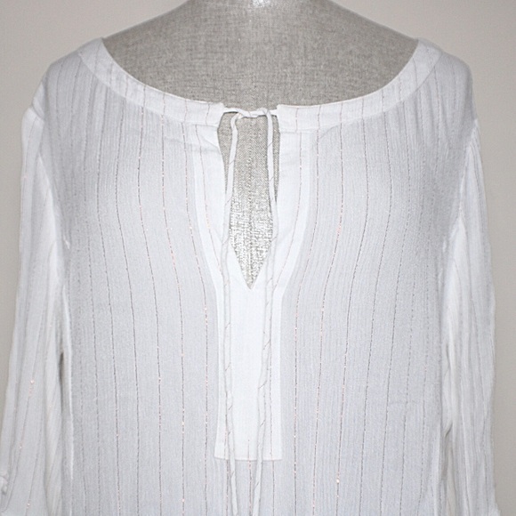 Ellen Tracey White Striped Peasant Blouse Medium - Picture 7 of 12